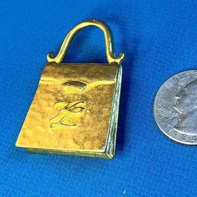 GOLD TONE KARL LAGERFIELD PURSE TAG PIN
