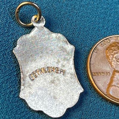 SILVERTONE, MOTHER OF PEARL NECKLACE PENDANT BABY JESUS, STAR MADE IN BETHLEHEM