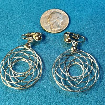 MULTI SILVER TONE HOOP/CIRCLES DANGLY EARRINGS