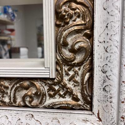Mid century gold and white hanging shelf mirror