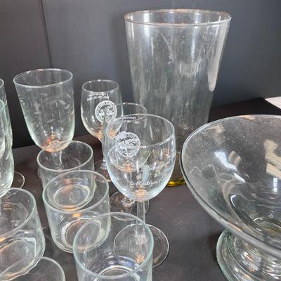 Clear glass drinking glasses ases, and wine goblets