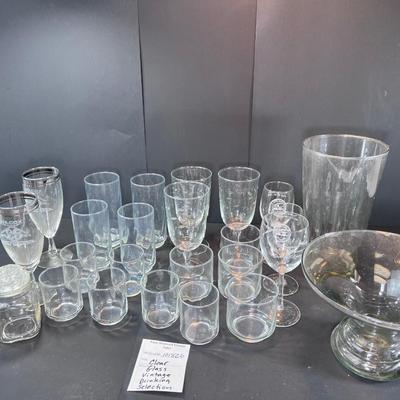 Clear glass drinking glasses ases, and wine goblets