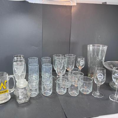 Clear glass drinking glasses ases, and wine goblets