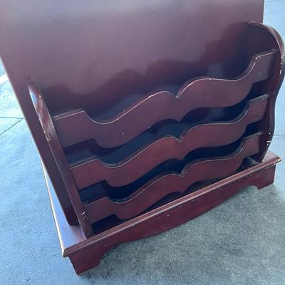 2 sided glame cabinet with leather top, small pull out writing are