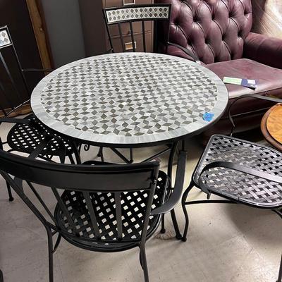 Tile patio table 4 metal chairs with tile backs