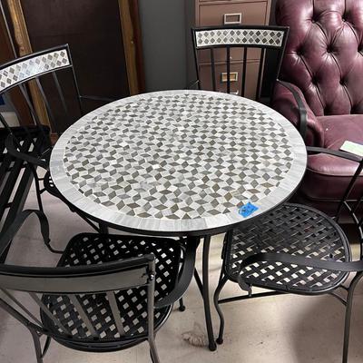 Tile patio table 4 metal chairs with tile backs