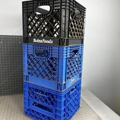 3 Plastic Crates 2 Blue and Gray