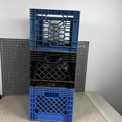 3 Plastic Crates 2 Blue and  a Black