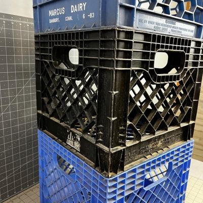 3 Plastic Crates 2 Blue and  a Black