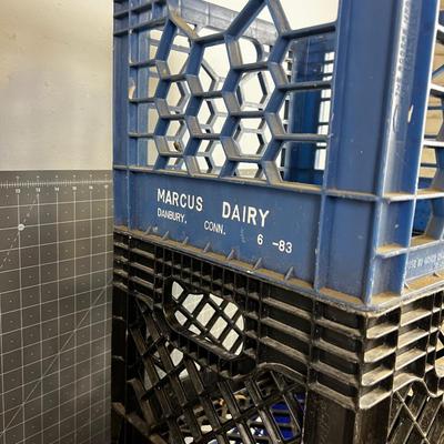3 Plastic Crates 2 Blue and  a Black