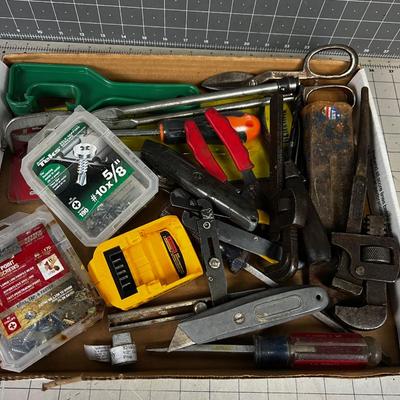 Lot of Hand Tools: Wrench, Knife, Screws 