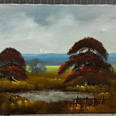 Oil Painting Tree - Red Leaf Tree and Creek 