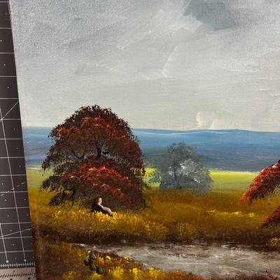 Oil Painting Tree - Red Leaf Tree and Creek 