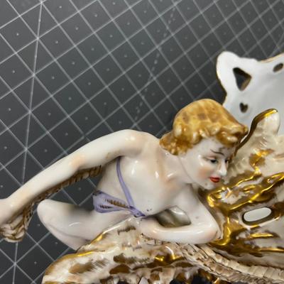 1890's DRESDEN Amphora Vienna Art Nouveau Porcelain Centerpiece 18" Figurine Statue 