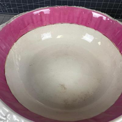 ANTIQUE Victorian Era Wash Basin and Pitcher Pink & White. 