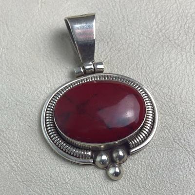  vintage STERLING SILVER & RED JASPER PENDANT TAXCO MEXICO