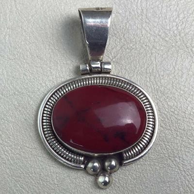  vintage STERLING SILVER & RED JASPER PENDANT TAXCO MEXICO