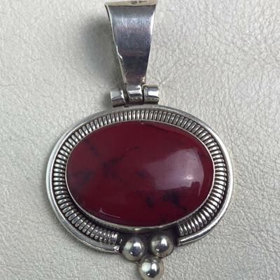  vintage STERLING SILVER & RED JASPER PENDANT TAXCO MEXICO
