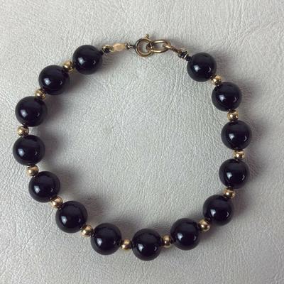  elegant ONYX BEAD & GOLD BRACELET 14K
