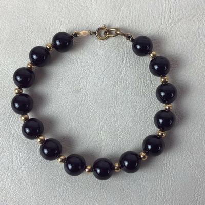  elegant ONYX BEAD & GOLD BRACELET 14K