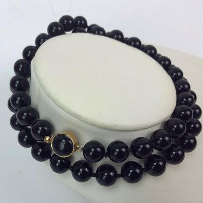 BLACK GLASS BEAD GF NECKLACE 22.5in