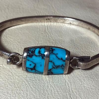  modernist TAXCO SILVER & TURQUOISE BRACELET .925 Sterling