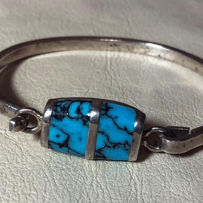  modernist TAXCO SILVER & TURQUOISE BRACELET .925 Sterling