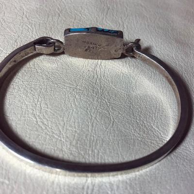  modernist TAXCO SILVER & TURQUOISE BRACELET .925 Sterling
