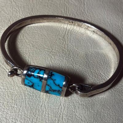  modernist TAXCO SILVER & TURQUOISE BRACELET .925 Sterling