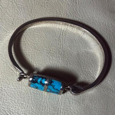  modernist TAXCO SILVER & TURQUOISE BRACELET .925 Sterling