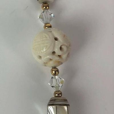  LAPIS JADE MOP GLASS BEAD NECKLACE