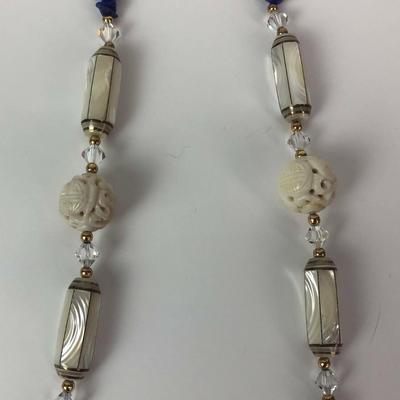  LAPIS JADE MOP GLASS BEAD NECKLACE