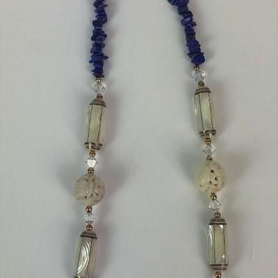  LAPIS JADE MOP GLASS BEAD NECKLACE