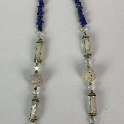  LAPIS JADE MOP GLASS BEAD NECKLACE