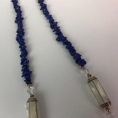  LAPIS JADE MOP GLASS BEAD NECKLACE
