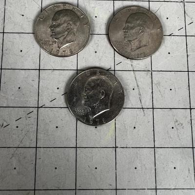 3 Eisenhower Silver Dollars, 71' ,76' & 78' 