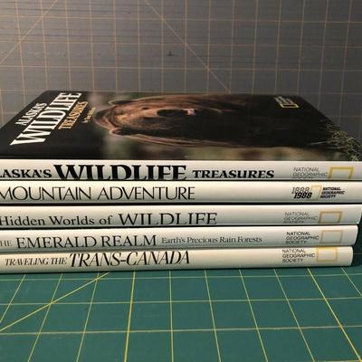 Lot of 5 Vintage National Geographic Society Books HCDJ Adventure & Wildlife