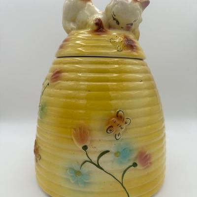 American Bisque Kitten on Beehive Cookie Jar