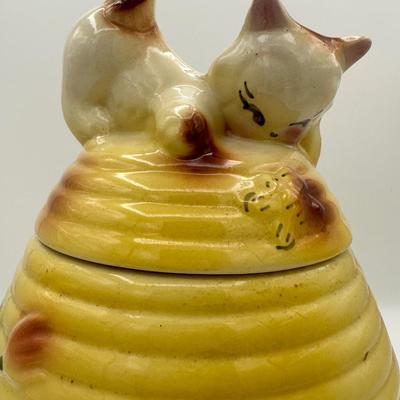 American Bisque Kitten on Beehive Cookie Jar