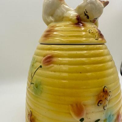 American Bisque Kitten on Beehive Cookie Jar