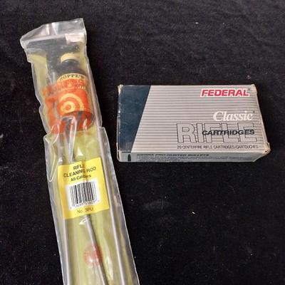 FEDERAL 20 CENTERFIRE RIFLE CARTRIDGES 7mm REM MAG & A RIFLE CLEANING ROD