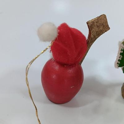 Three vintage wooden Christmas tree ornaments - Santa - Mail and elf
