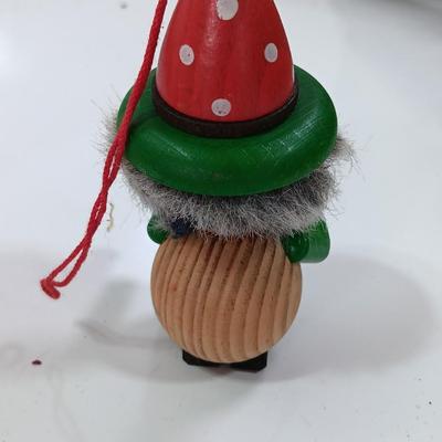 Three vintage wooden Christmas tree ornaments - Santa - Mail and elf