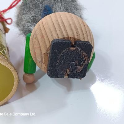 Three vintage wooden Christmas tree ornaments - Santa - Mail and elf