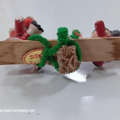 Three wooden Christmas tree ornaments Mouse - angel - teetertotter