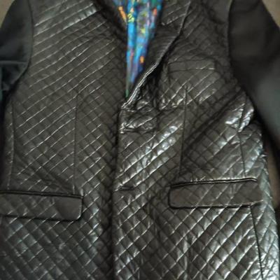 Giovanni Tesfi men's  black leather jacket with cloth sleeves Size M