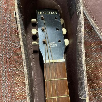Vintage Holiday acoustic guitar in case & Audition ukulele