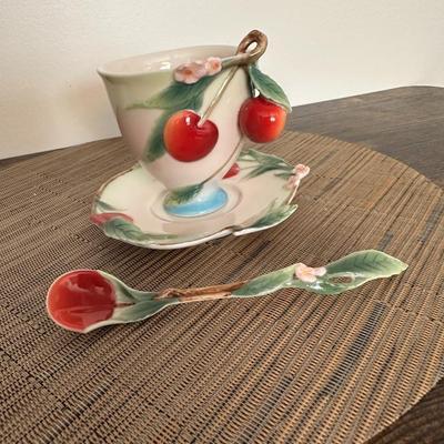 Franz cherry cup, saucer and spoon