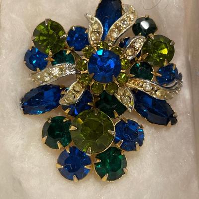 Vintage blue & green brooch