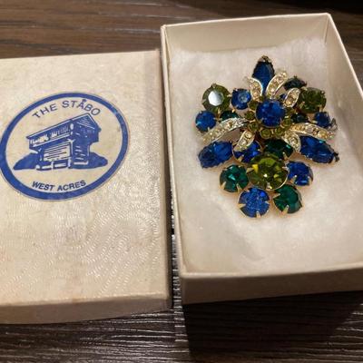 Vintage blue & green brooch